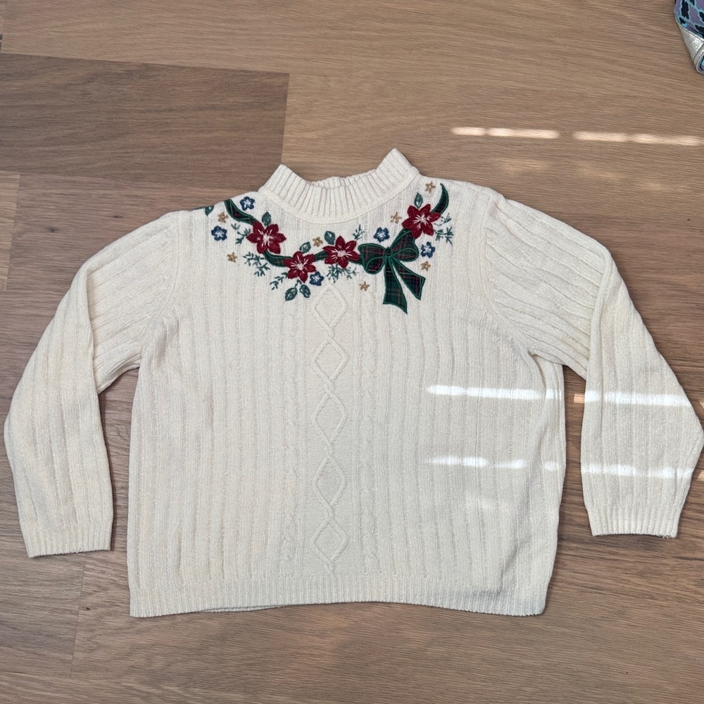 Alfred Dunner Vintage Women’s‎ 1X Ribbed Knit Sweater Holiday Bow Embroidered
